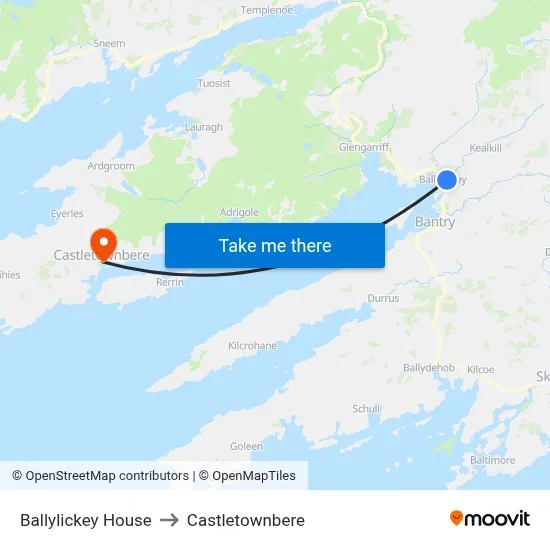 Ballylickey House to Castletownbere map