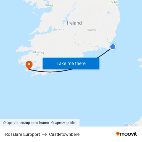 Rosslare Europort to Castletownbere map