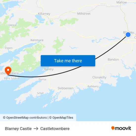 Blarney Castle to Castletownbere map