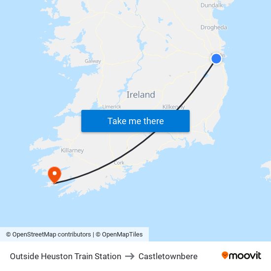 Outside Heuston Train Station to Castletownbere map