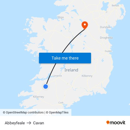 Abbeyfeale to Cavan map