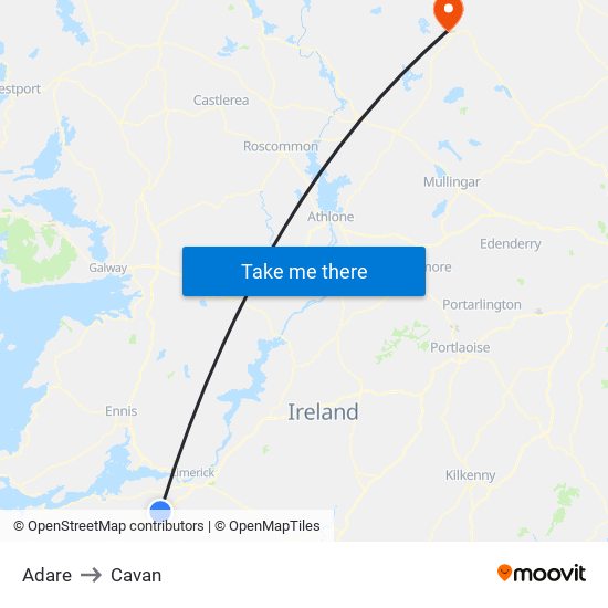 Adare to Cavan map