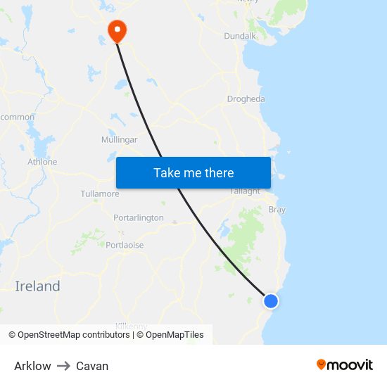 Arklow to Cavan map