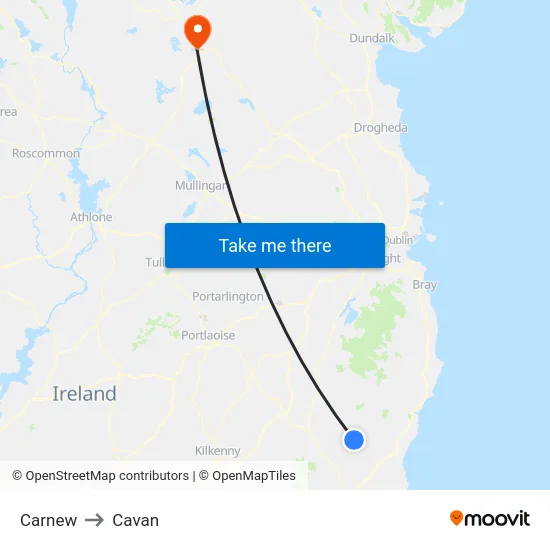 Carnew to Cavan map