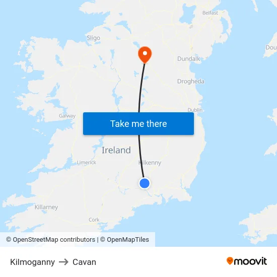 Kilmoganny to Cavan map