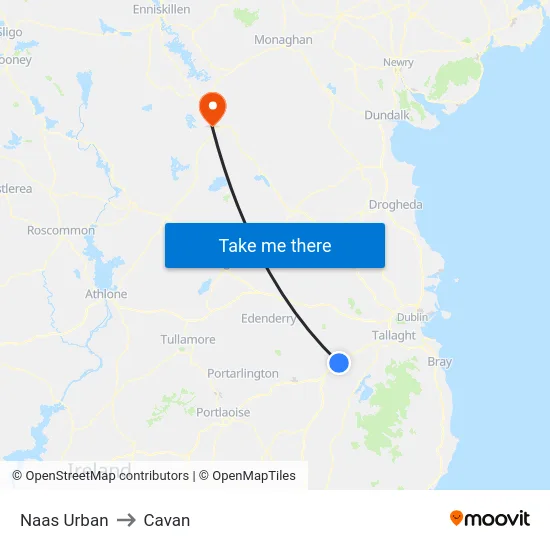 Naas Urban to Cavan map