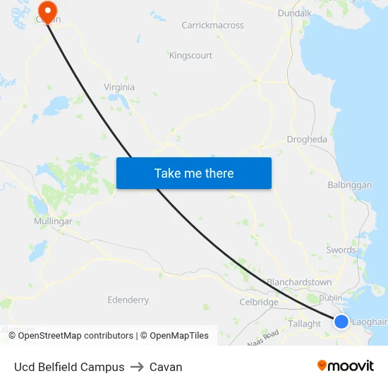 Ucd Belfield Campus to Cavan map
