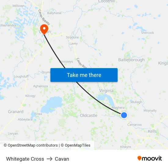Whitegate Cross to Cavan map