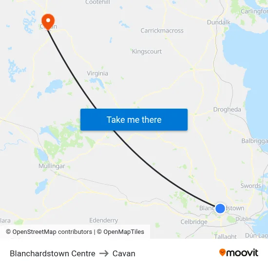 Blanchardstown Centre to Cavan map