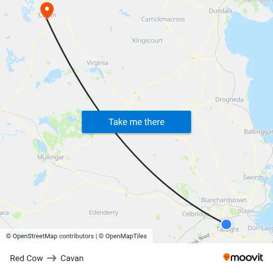 Red Cow to Cavan map