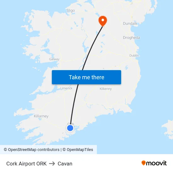 Cork Airport ORK to Cavan map