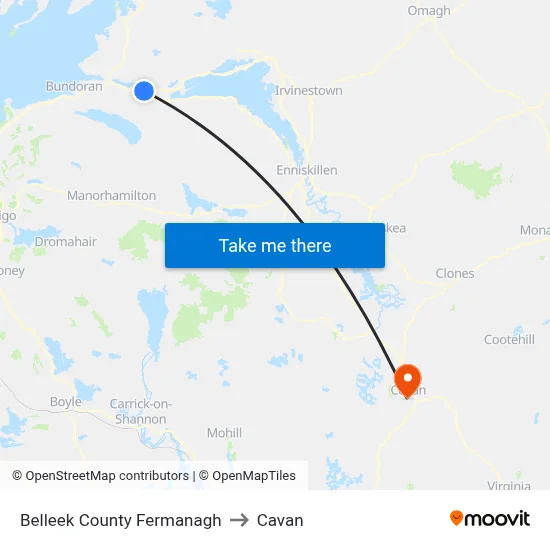Belleek County Fermanagh to Cavan map