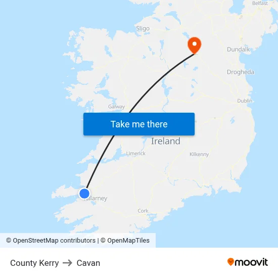 County Kerry to Cavan map