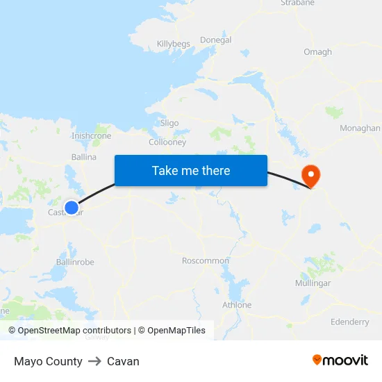 Mayo County to Cavan map