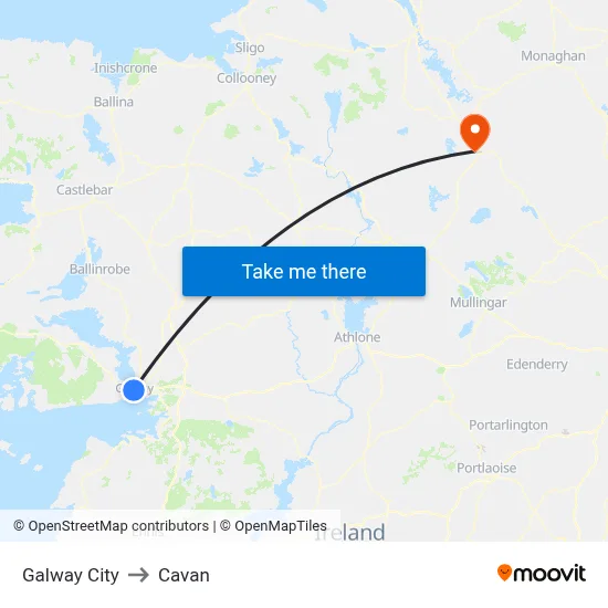 Galway City to Cavan map