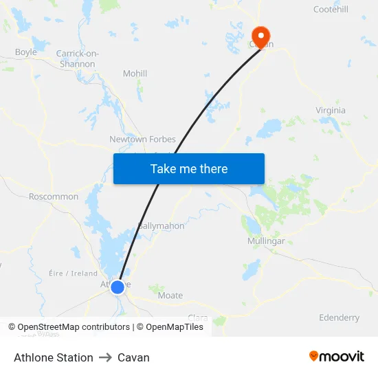 Athlone Station to Cavan map