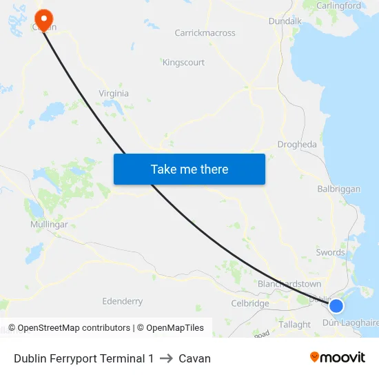 Dublin Ferryport Terminal 1 to Cavan map