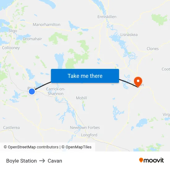 Boyle Station to Cavan map