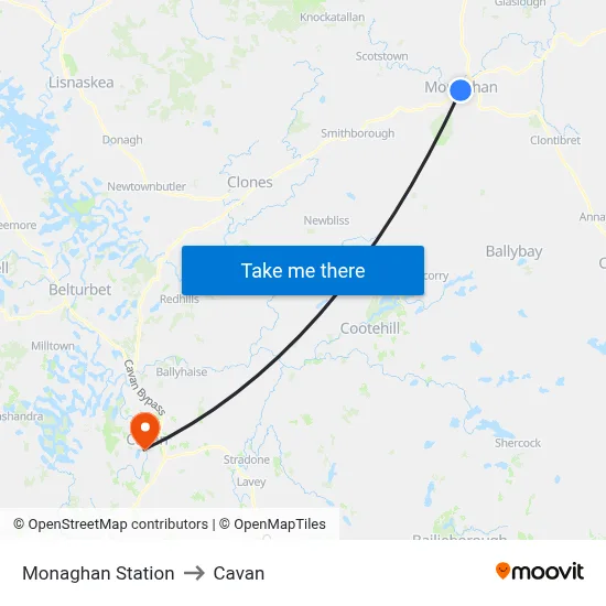 Monaghan Station to Cavan map