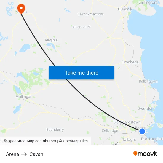 Arena to Cavan map