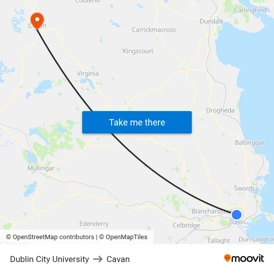 Dublin City University to Cavan map