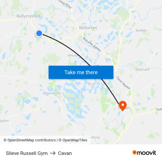 Slieve Russell Gym to Cavan map