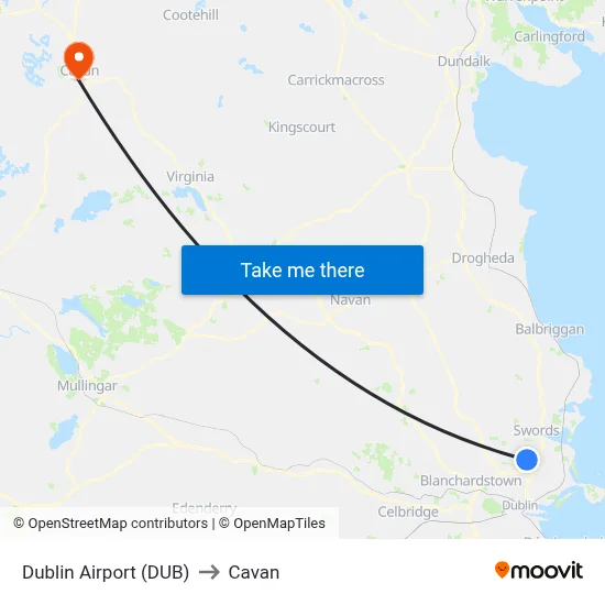 Dublin Airport (DUB) to Cavan map