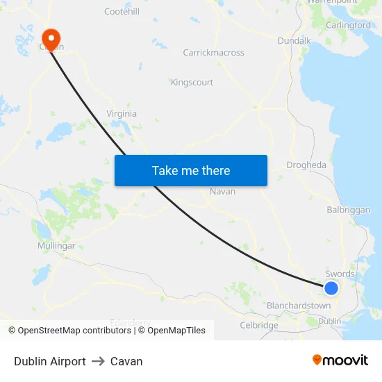 Dublin Airport to Cavan map