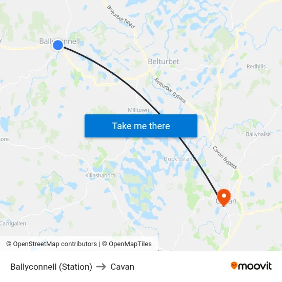 Ballyconnell (Station) to Cavan map