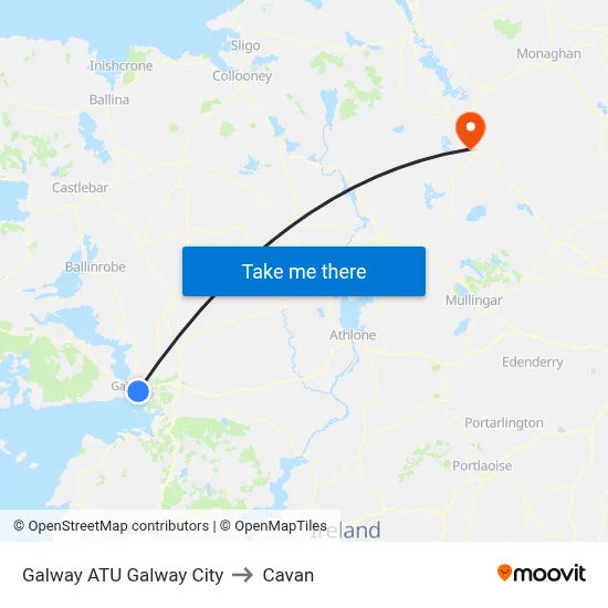 Galway ATU Galway City to Cavan map