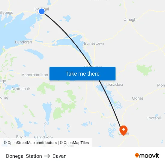 Donegal Station to Cavan map