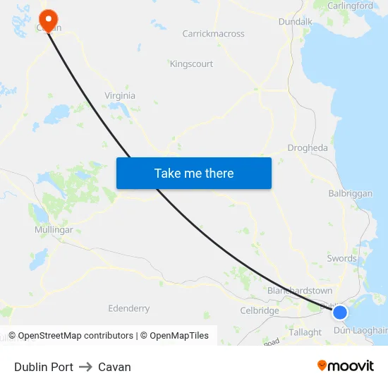 Dublin Port to Cavan map