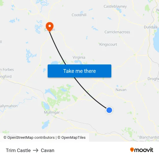 Trim Castle to Cavan map