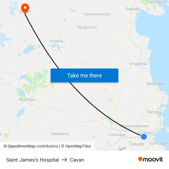 Saint James's Hospital to Cavan map