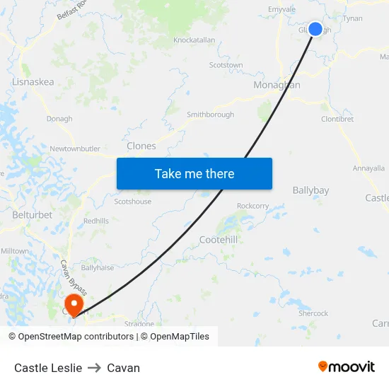 Castle Leslie to Cavan map