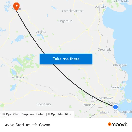 Aviva Stadium to Cavan map
