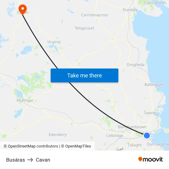 Busáras to Cavan map