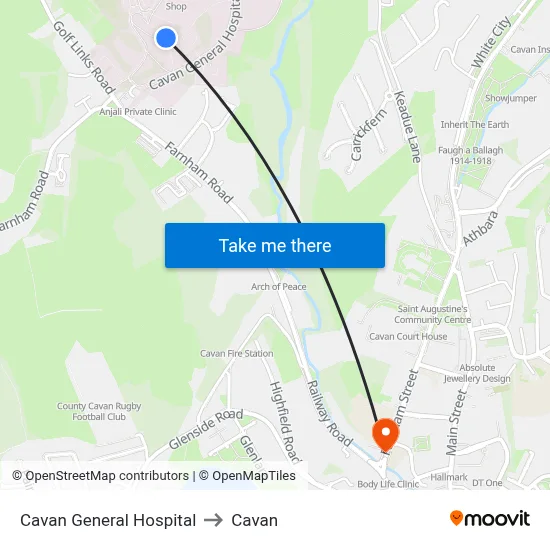 Cavan General Hospital to Cavan map