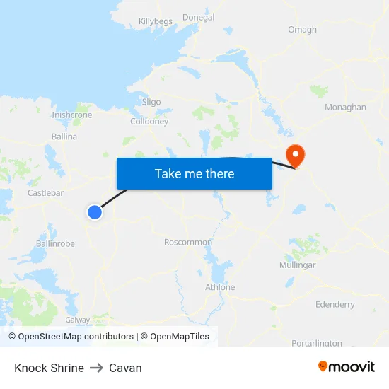 Knock Shrine to Cavan map