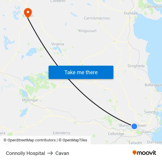 Connolly Hospital to Cavan map