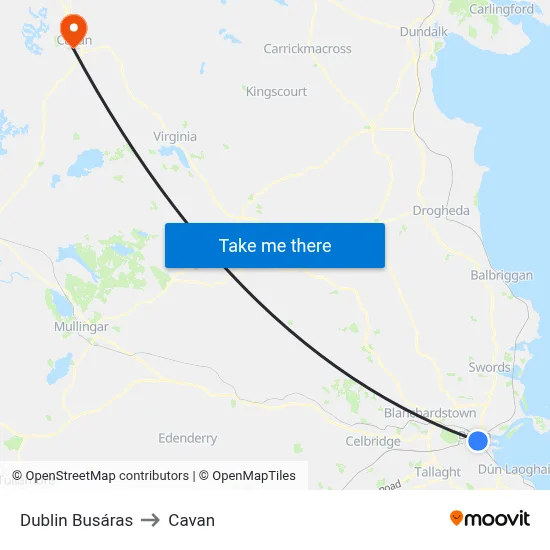 Dublin Busáras to Cavan map