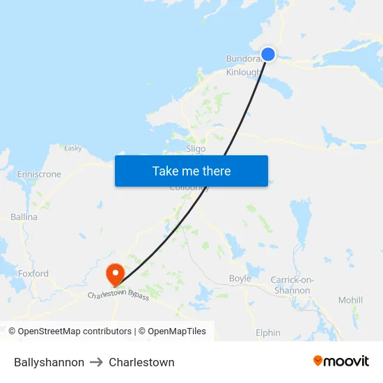 Ballyshannon to Charlestown map
