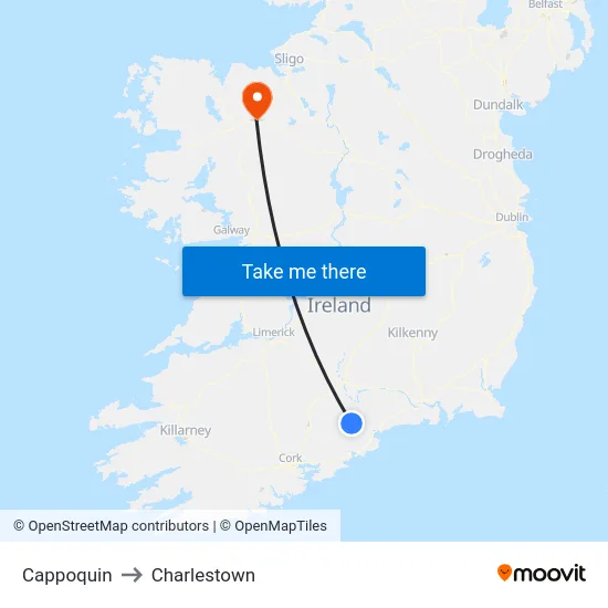 Cappoquin to Charlestown map