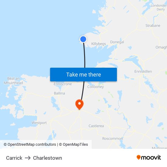Carrick to Charlestown map