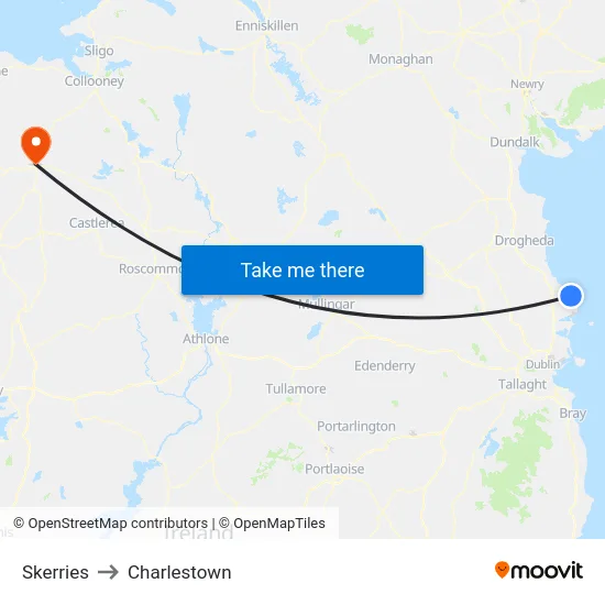 Skerries to Charlestown map