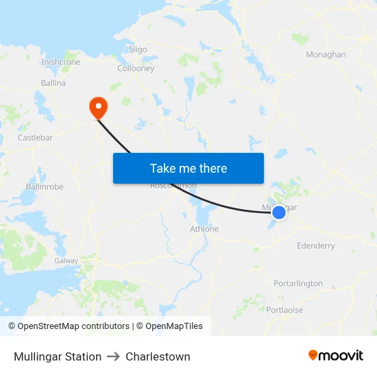 Mullingar Station to Charlestown map