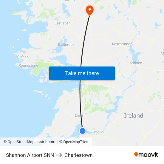 Shannon Airport SNN to Charlestown map