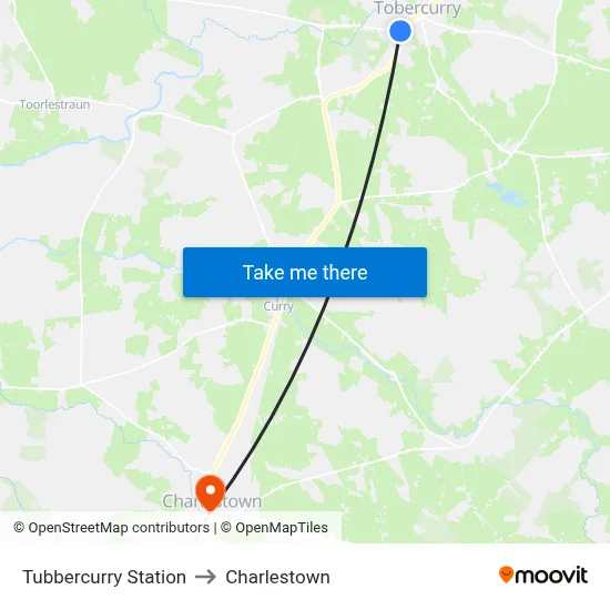 Tubbercurry Station to Charlestown map