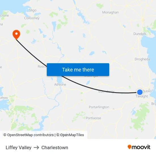Liffey Valley to Charlestown map