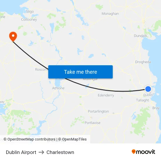 Dublin Airport to Charlestown map